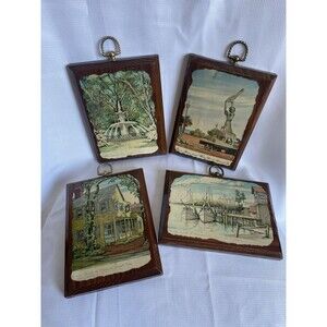 Vintage Leonora Quarterman Savannah GA Wooden Plaques Set of 4